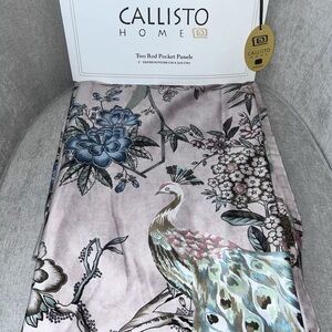1-NWT CALLISTO HOME PEACOCK PRINT CURTAINS SET OF 2 PANELS SIZE 38”x 96”